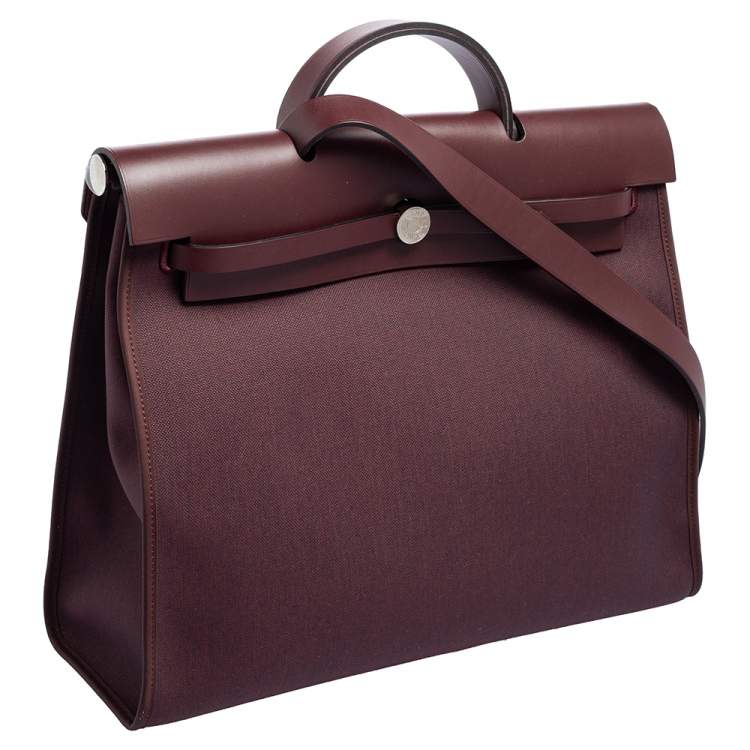 Pre Owned Hermes Prune Militaire Canvas and Leather Herbag Zip 39 Bag