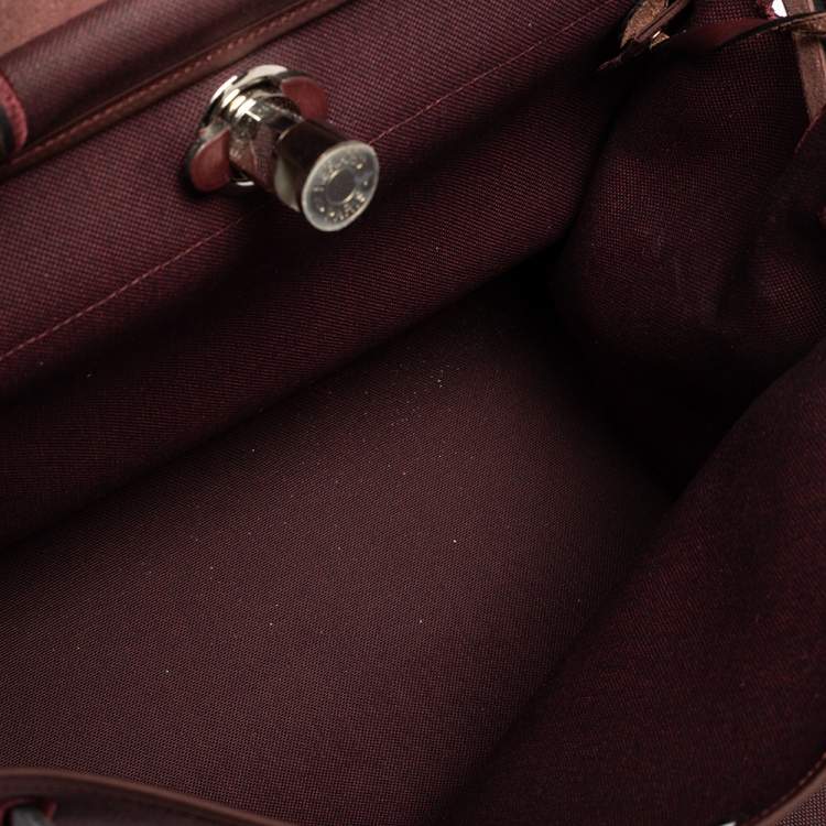 Pre Owned Hermes Prune Militaire Canvas and Leather Herbag Zip 39 Bag