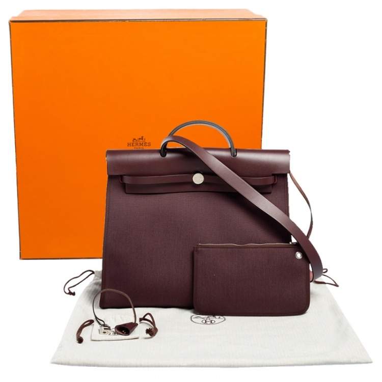Pre Owned Hermes Prune Militaire Canvas and Leather Herbag Zip 39 Bag