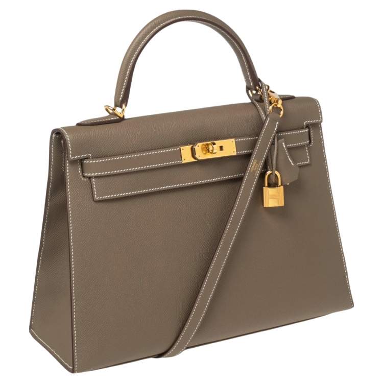 Pre Owned Hermes Etoupey Epsom Leather Gold Plated Kelly Sellier 32 Bag