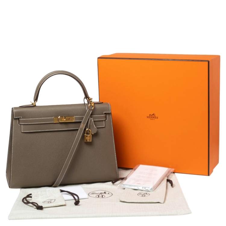 Pre Owned Hermes Etoupey Epsom Leather Gold Plated Kelly Sellier 32 Bag