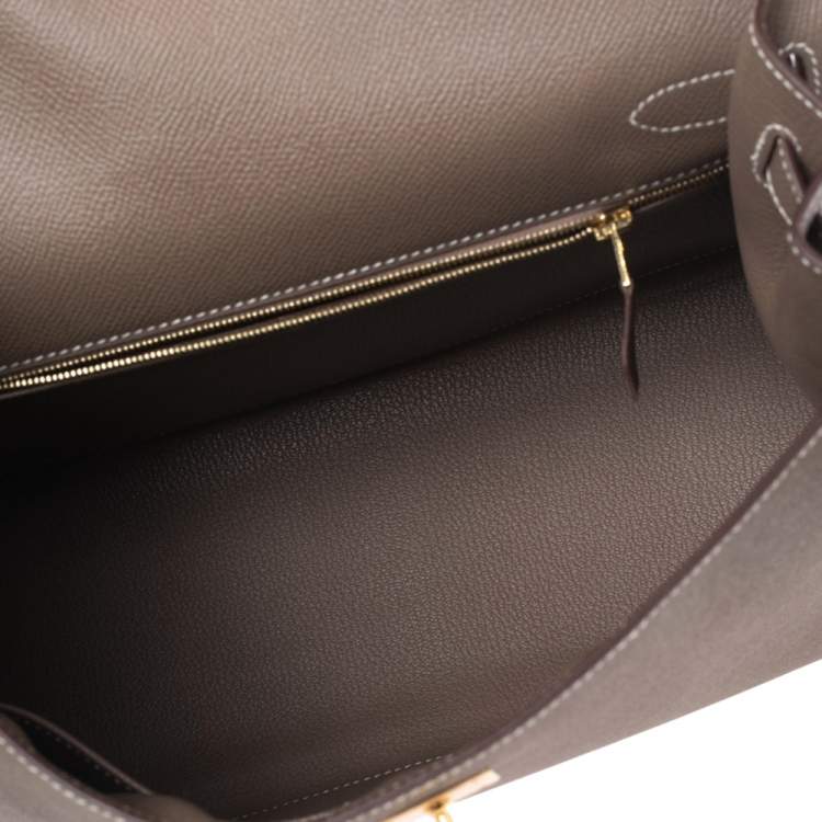 Pre Owned Hermes Etoupey Epsom Leather Gold Plated Kelly Sellier 32 Bag
