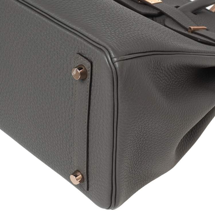 Pre Owned Hermès Gris Etain Togo Leather Rose Gold Finished Birkin 30 Bag