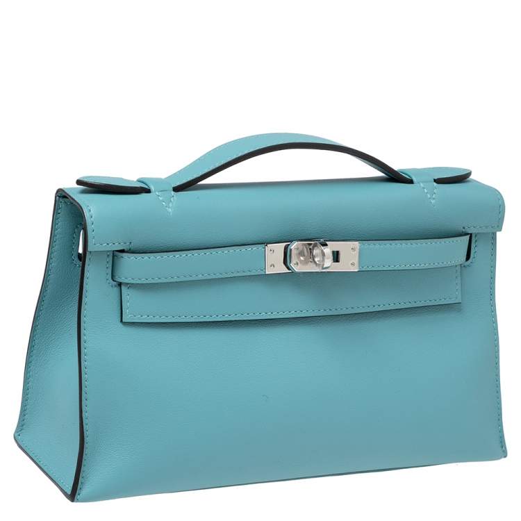 Pre Owned Hermes Celeste Swift Leather Palladium Hardware Kelly Pochette