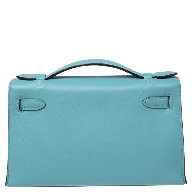 Pre Owned Hermes Celeste Swift Leather Palladium Hardware Kelly Pochette