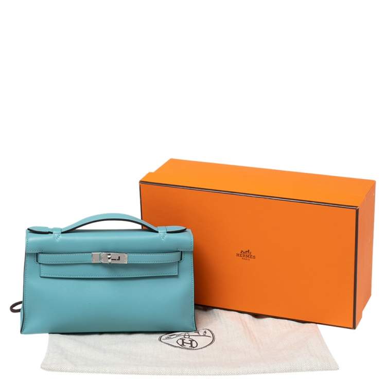 Pre Owned Hermes Celeste Swift Leather Palladium Hardware Kelly Pochette