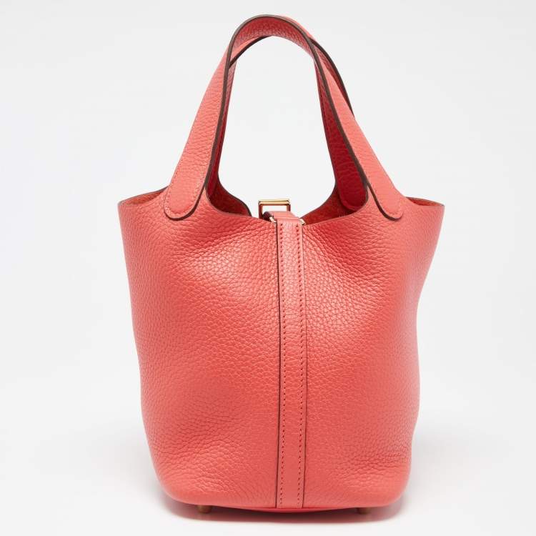 Pre Owned Hermes Rose Jaipur Clemence Leather Picotin Lock 18 Bag