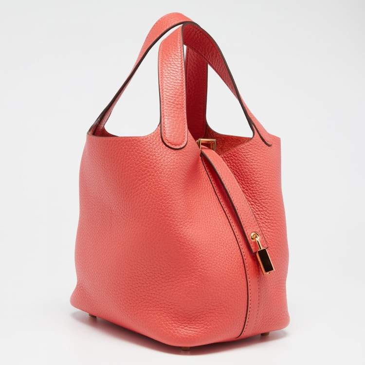 Pre Owned Hermes Rose Jaipur Clemence Leather Picotin Lock 18 Bag
