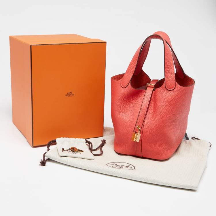 Pre Owned Hermes Rose Jaipur Clemence Leather Picotin Lock 18 Bag