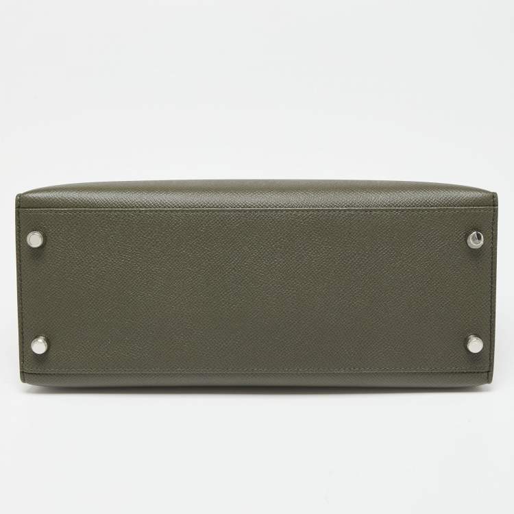 Pre Owned Hermes Vert Maquis Epsom Leather Palladium Finish Kelly Sellier 28 Bag