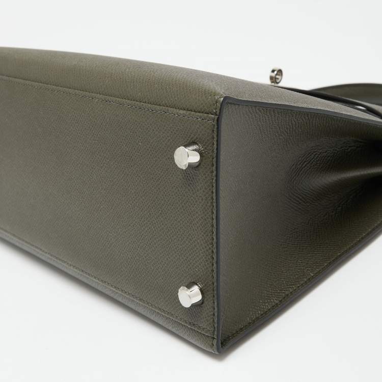 Pre Owned Hermes Vert Maquis Epsom Leather Palladium Finish Kelly Sellier 28 Bag