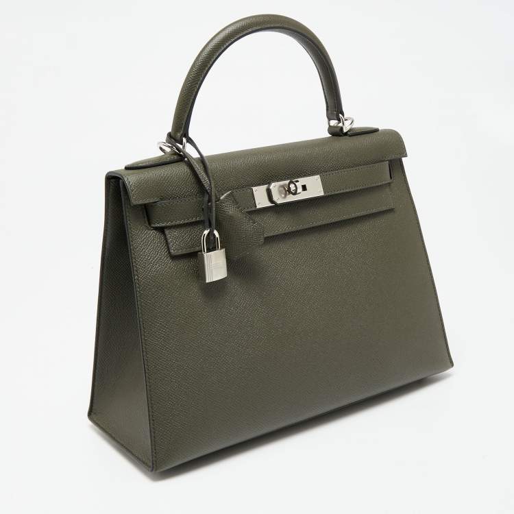 Pre Owned Hermes Vert Maquis Epsom Leather Palladium Finish Kelly Sellier 28 Bag