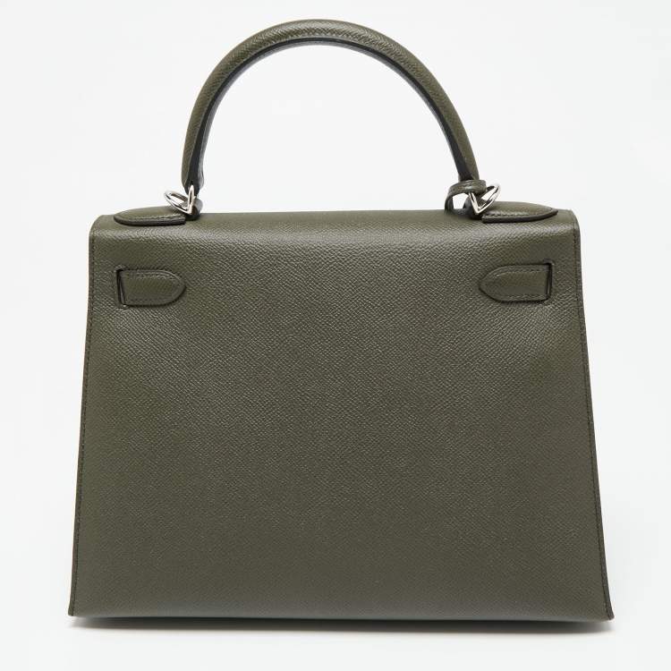 Pre Owned Hermes Vert Maquis Epsom Leather Palladium Finish Kelly Sellier 28 Bag