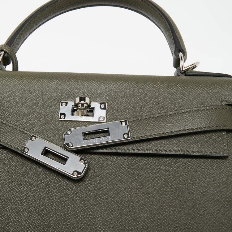 Pre Owned Hermes Vert Maquis Epsom Leather Palladium Finish Kelly Sellier 28 Bag