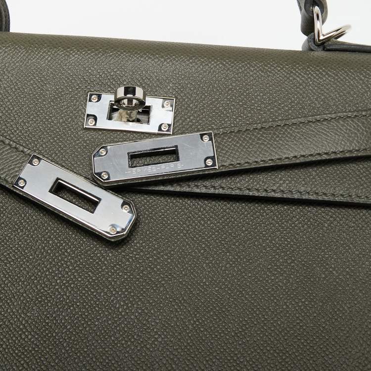 Pre Owned Hermes Vert Maquis Epsom Leather Palladium Finish Kelly Sellier 28 Bag