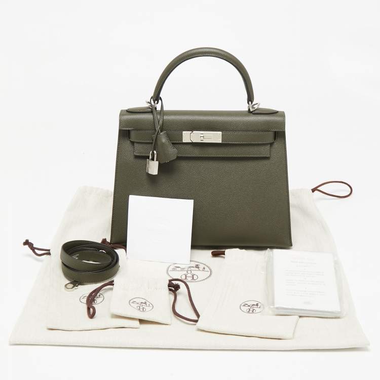 Pre Owned Hermes Vert Maquis Epsom Leather Palladium Finish Kelly Sellier 28 Bag