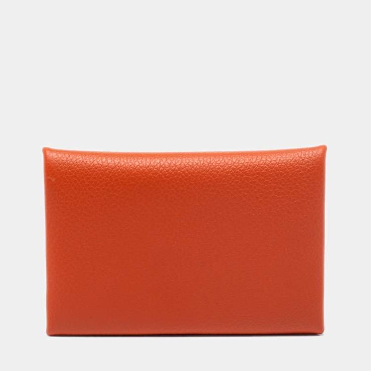 Hermes Terre Battue/Bleu France Epsom Leather Calvi Card Holder