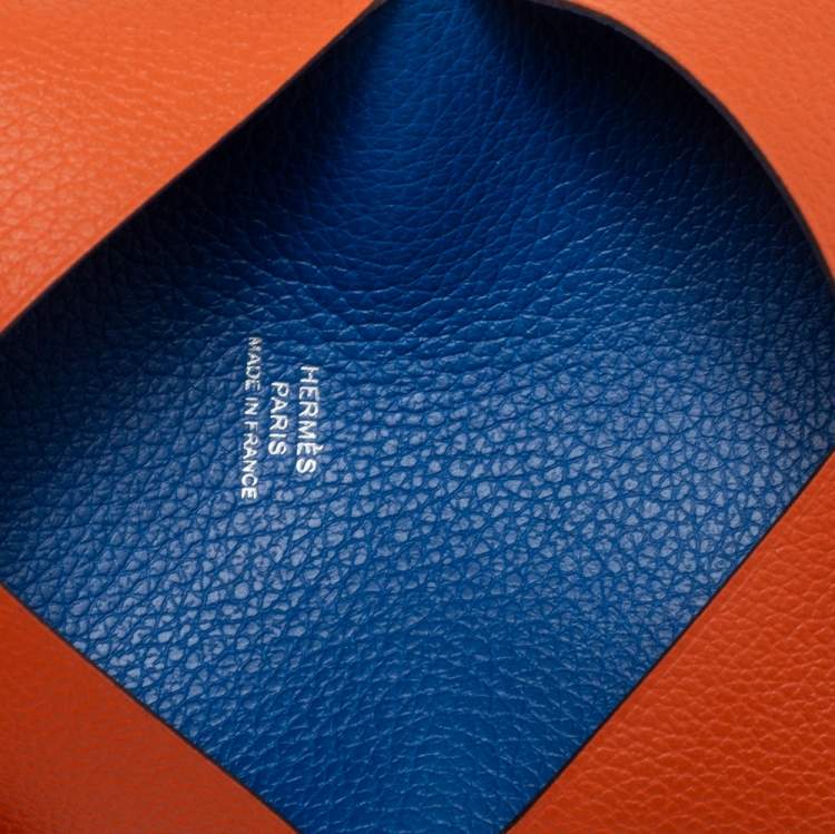 Pre Owned Hermes Terre Battue/Bleu France Epsom Leather Calvi Card Holder