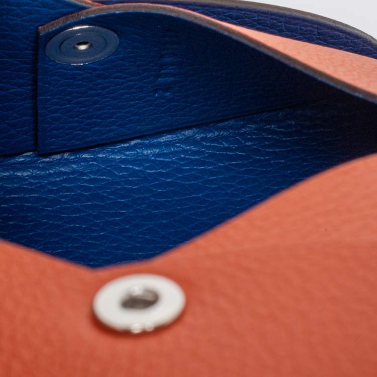 Pre Owned Hermes Terre Battue/Bleu France Epsom Leather Calvi Card Holder