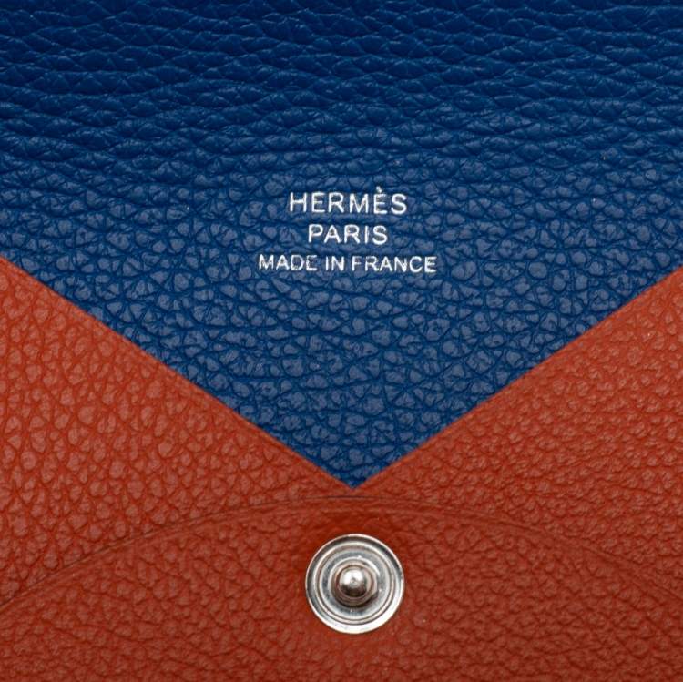 Pre Owned Hermes Terre Battue/Bleu France Epsom Leather Calvi Card Holder