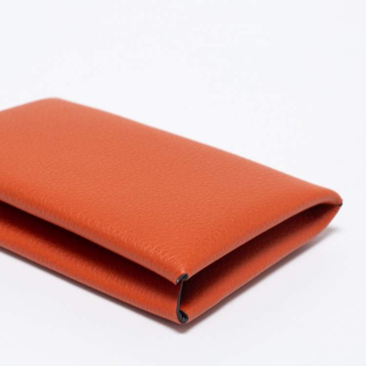 Pre Owned Hermes Terre Battue/Bleu France Epsom Leather Calvi Card Holder