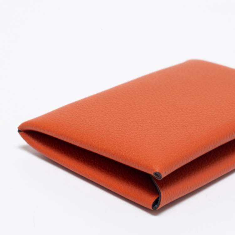 Pre Owned Hermes Terre Battue/Bleu France Epsom Leather Calvi Card Holder