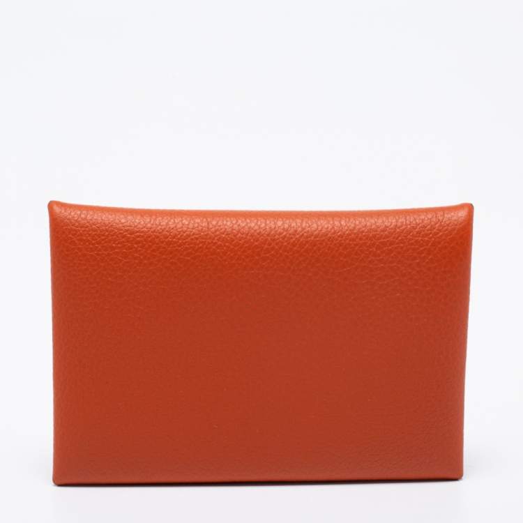 Pre Owned Hermes Terre Battue/Bleu France Epsom Leather Calvi Card Holder
