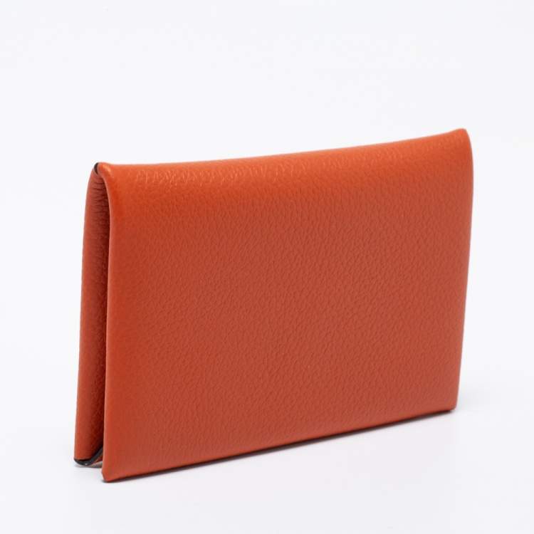 Pre Owned Hermes Terre Battue/Bleu France Epsom Leather Calvi Card Holder
