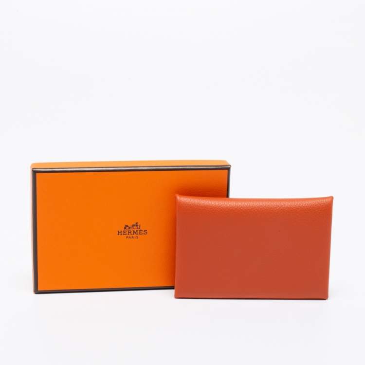 Pre Owned Hermes Terre Battue/Bleu France Epsom Leather Calvi Card Holder