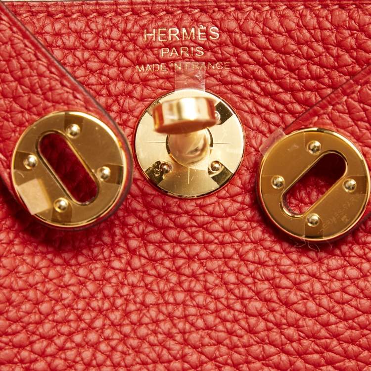 Pre Owned Hermès Rouge Tomate Taurillon Clemence Leather Gold Finish Mini Lindy Bag
