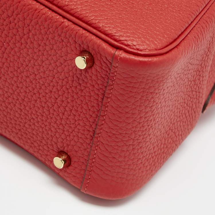Pre Owned Hermès Rouge Tomate Taurillon Clemence Leather Gold Finish Mini Lindy Bag