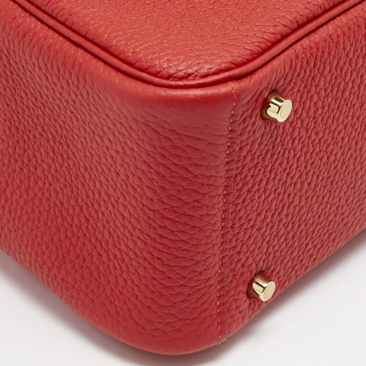 Pre Owned Hermès Rouge Tomate Taurillon Clemence Leather Gold Finish Mini Lindy Bag