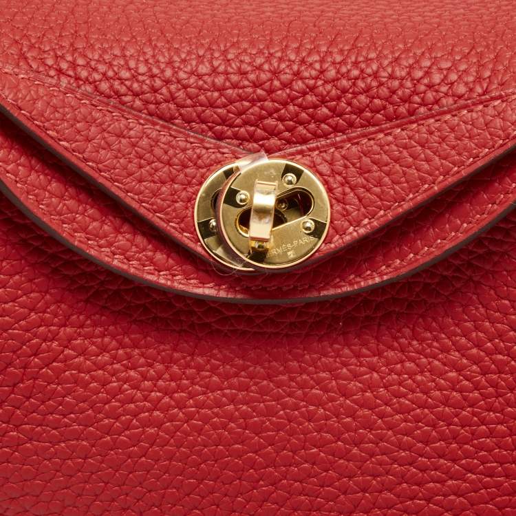Pre Owned Hermès Rouge Tomate Taurillon Clemence Leather Gold Finish Mini Lindy Bag