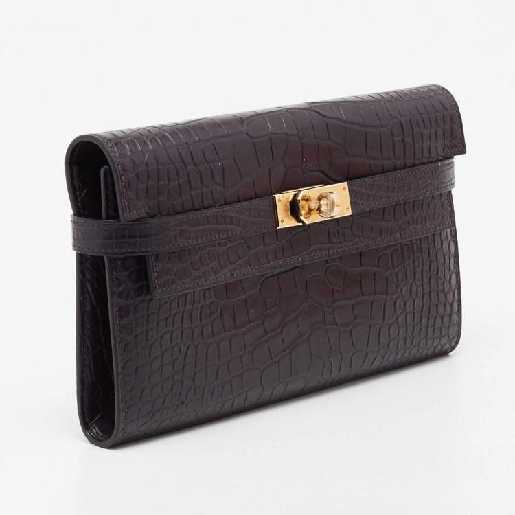 Pre Owned Hermes Raisin Matte Alligator Kelly Classic Wallet