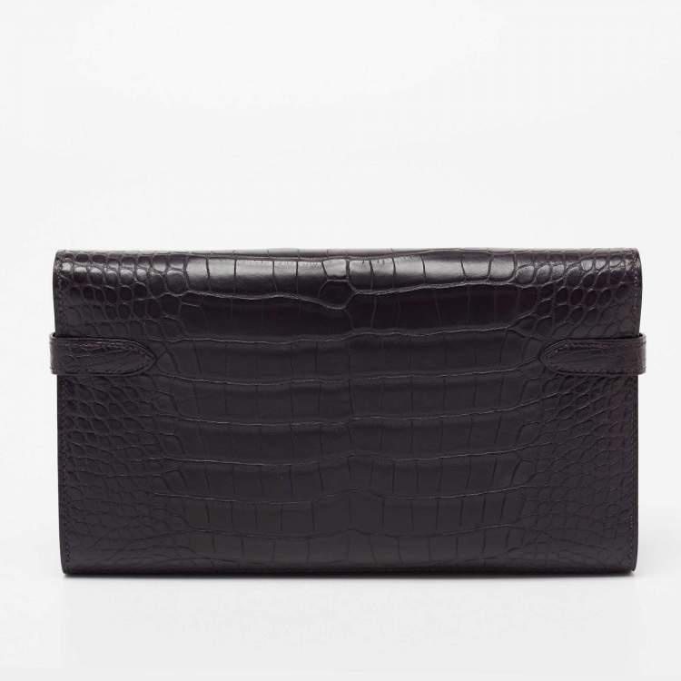 Pre Owned Hermes Raisin Matte Alligator Kelly Classic Wallet