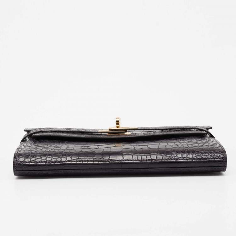 Pre Owned Hermes Raisin Matte Alligator Kelly Classic Wallet