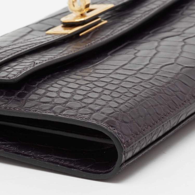 Pre Owned Hermes Raisin Matte Alligator Kelly Classic Wallet