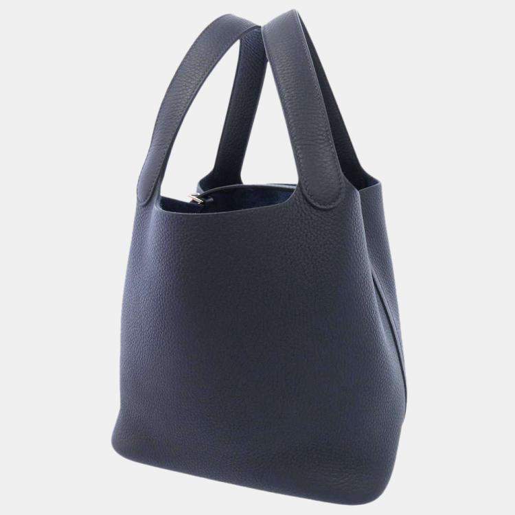 Pre Owned Hermes Blue Taurillon Leather Picotin Lock MM Tote Bag 