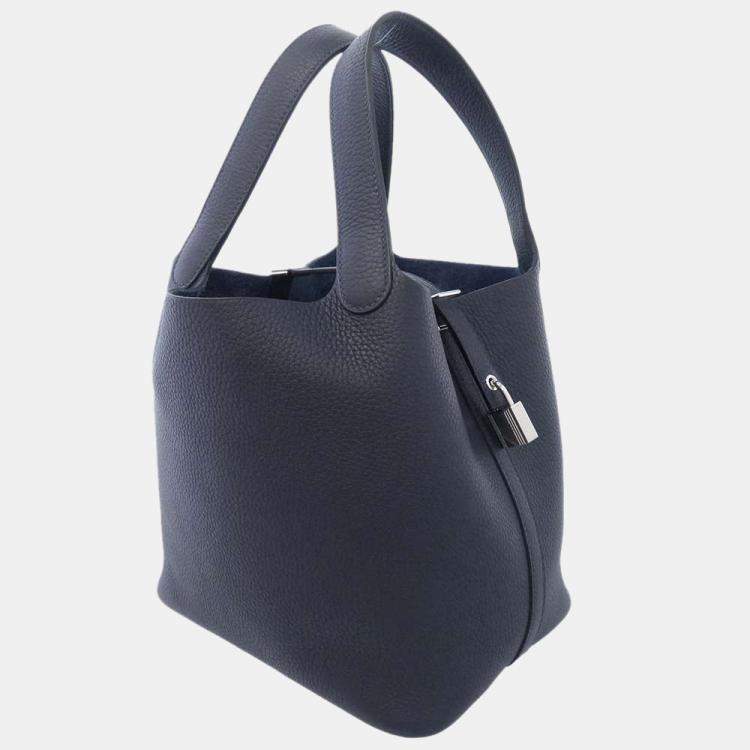 Pre Owned Hermes Blue Taurillon Leather Picotin Lock MM Tote Bag 