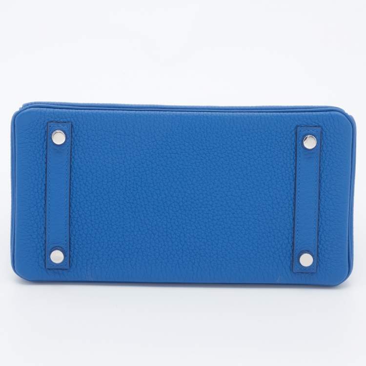 Pre Owned Hermes Bleu France Togo Leather Palladium Plated Birkin 25 Bag