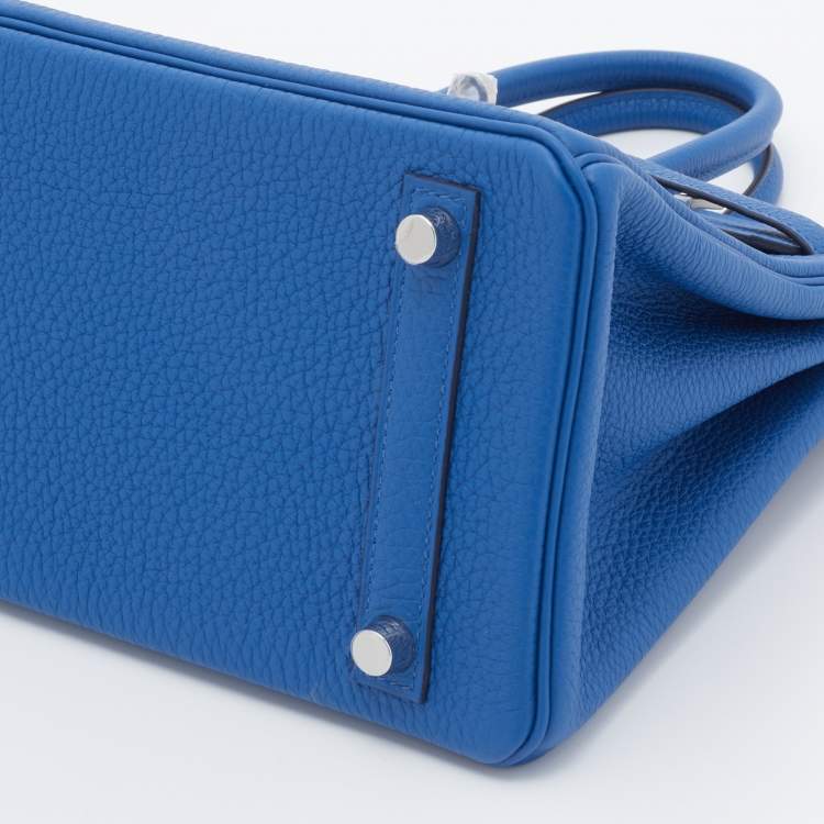 Pre Owned Hermes Bleu France Togo Leather Palladium Plated Birkin 25 Bag