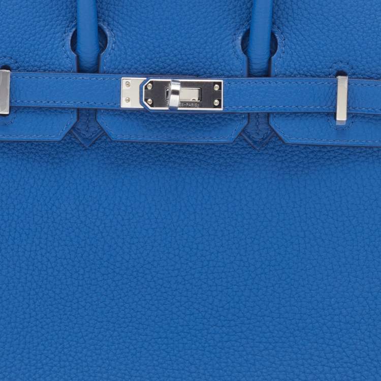 Pre Owned Hermes Bleu France Togo Leather Palladium Plated Birkin 25 Bag