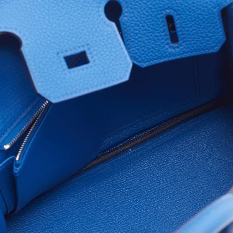 Pre Owned Hermes Bleu France Togo Leather Palladium Plated Birkin 25 Bag