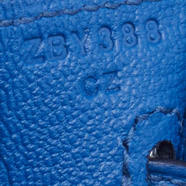 Pre Owned Hermes Bleu France Togo Leather Palladium Plated Birkin 25 Bag