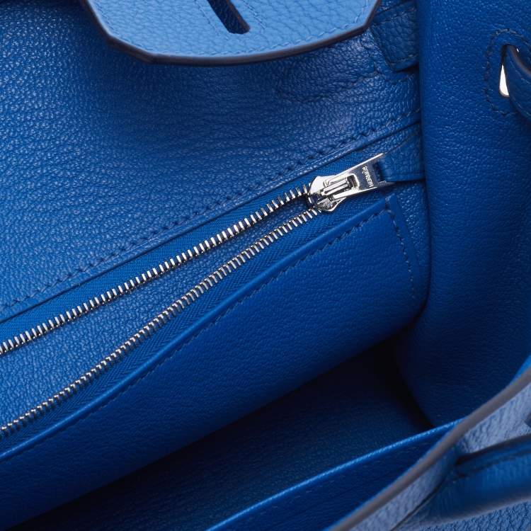 Pre Owned Hermes Bleu France Togo Leather Palladium Plated Birkin 25 Bag
