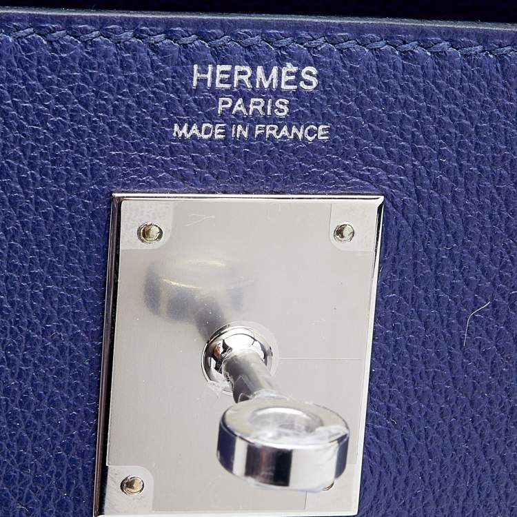 مملوكة مسبقًا Hermès Bleu Encre/Bleu Zellige Evercolor Leather Palladium Plated Kelly 28 Retourne Bag