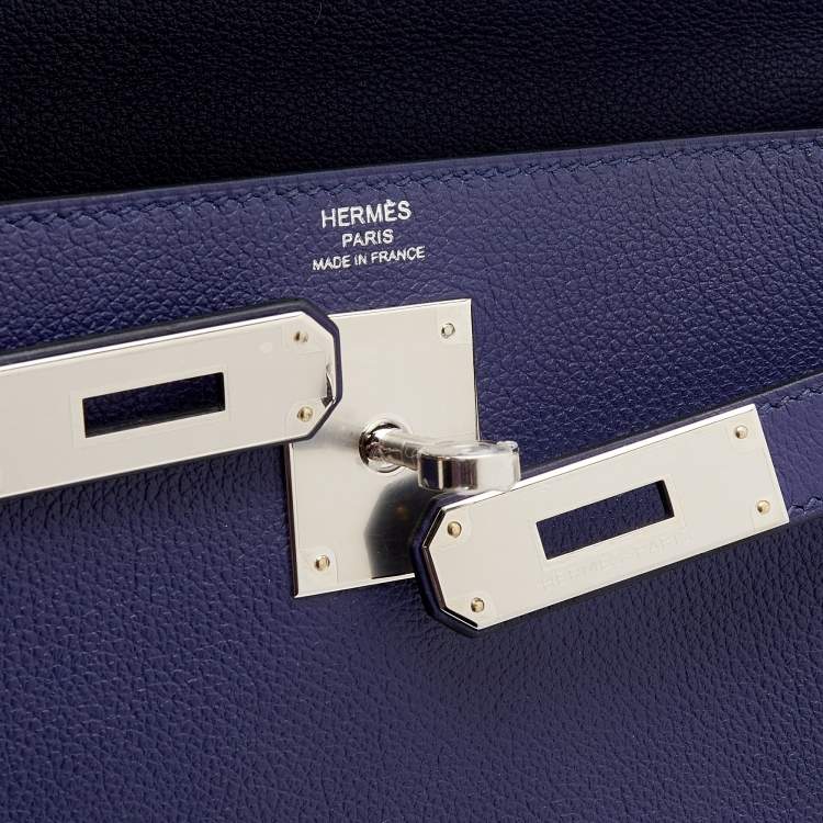 مملوكة مسبقًا Hermès Bleu Encre/Bleu Zellige Evercolor Leather Palladium Plated Kelly 28 Retourne Bag