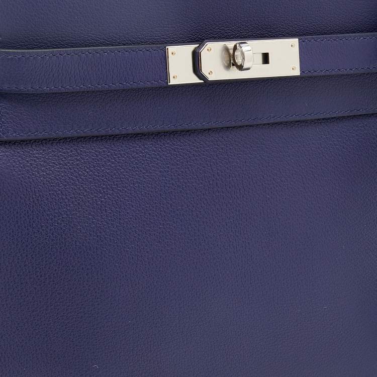 مملوكة مسبقًا Hermès Bleu Encre/Bleu Zellige Evercolor Leather Palladium Plated Kelly 28 Retourne Bag