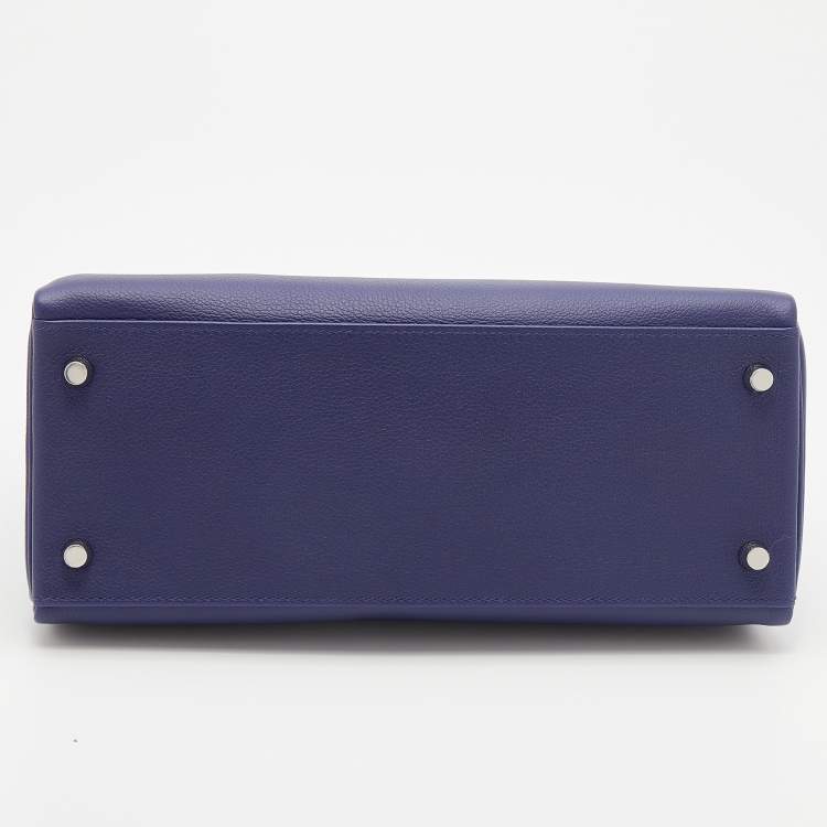 مملوكة مسبقًا Hermès Bleu Encre/Bleu Zellige Evercolor Leather Palladium Plated Kelly 28 Retourne Bag