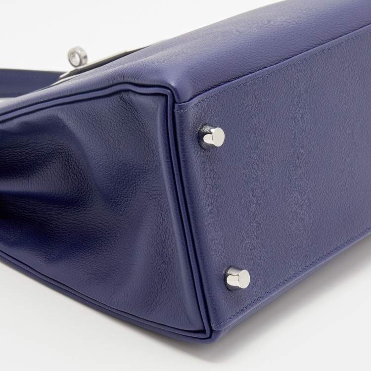 مملوكة مسبقًا Hermès Bleu Encre/Bleu Zellige Evercolor Leather Palladium Plated Kelly 28 Retourne Bag
